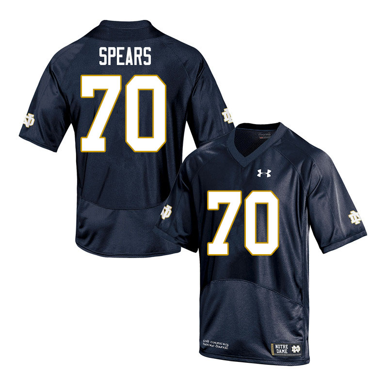 Men's NCAA Notre Dame Fighting Irish #70 Hunter Spears Stitched College Under Armour Authentic Navy Football Jersey UB10T00KR